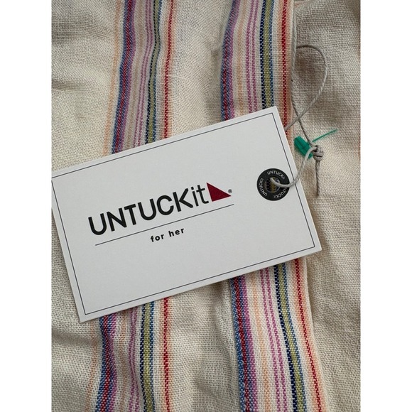 UNTUCKIT Issa Striped Tie-Waist Shirt Top Blouse Short Sleeve Size 8 - Picture 3 of 7